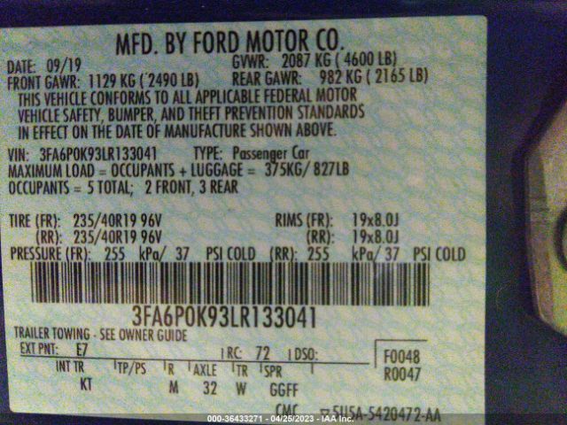 3FA6P0K93LR133041 Ford Fusion Titanium