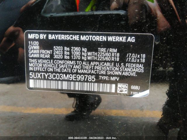 5UXTY3C03M9E99785 BMW X3 Sdrive30i