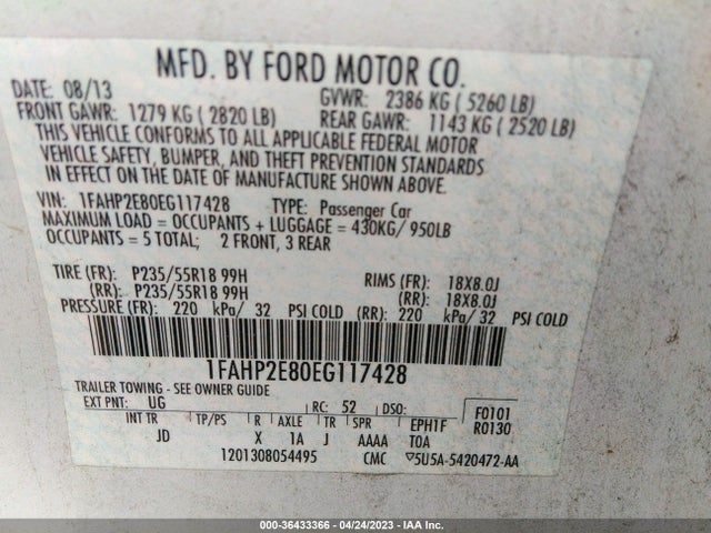 Ford TAURUS SEL 2014 1FAHP2E80EG117428 Image 10