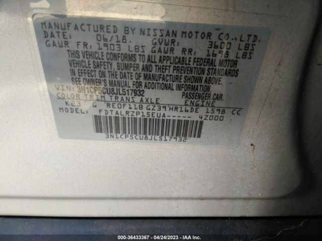 3N1CP5CU8JL517932 Nissan KICKS S