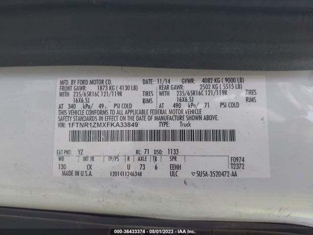 Ford TRANSIT CARGO VAN 2015 1FTNR1ZMXFKA33849 Image 9