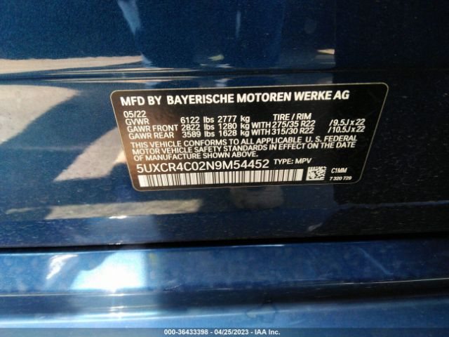 5UXCR4C02N9M54452 BMW X5 Sdrive40i