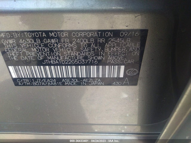 JTHBA1D22G5037716 Lexus IS 200T