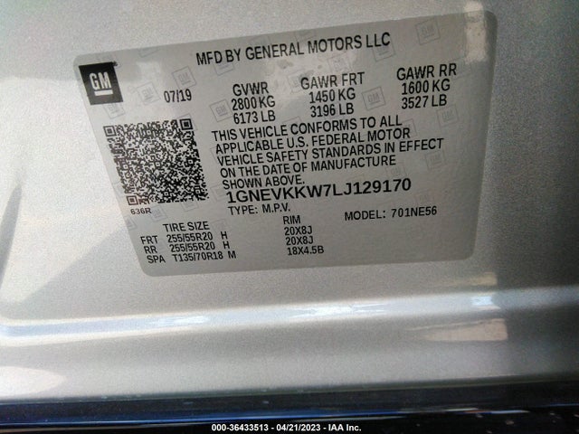 Chevrolet Traverse Premier 2020 1GNEVKKW7LJ129170 Image 9