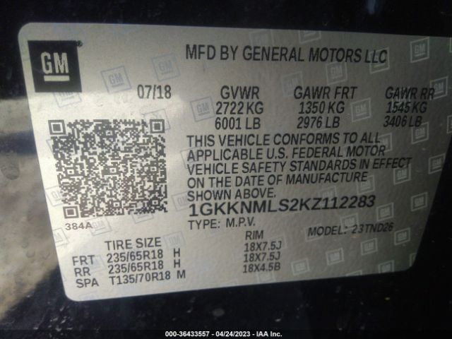 1GKKNMLS2KZ112283 GMC ACADIA SLT
