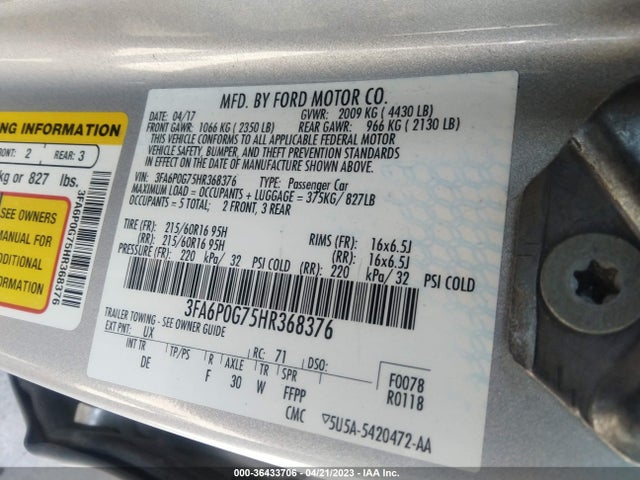 Ford FUSION S 2017 3FA6P0G75HR368376 Image 9