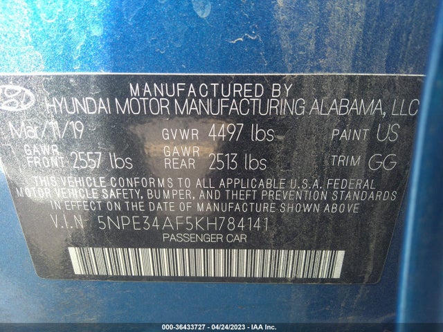 Hyundai SONATA SEL 2019 5NPE34AF5KH784141 Image 10