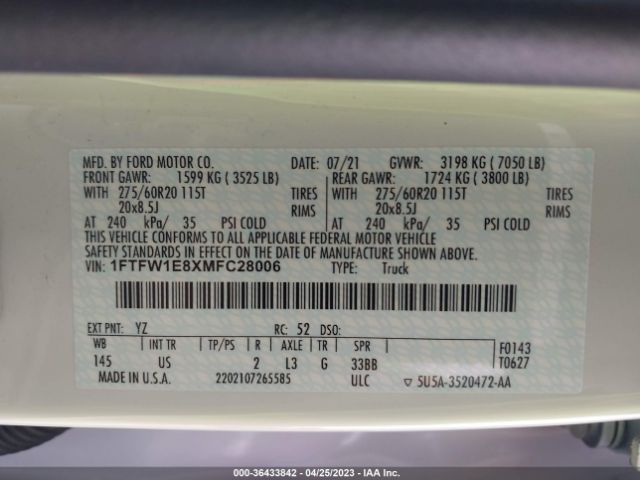 1FTFW1E8XMFC28006 Ford F-150 Xl/xlt/lariat