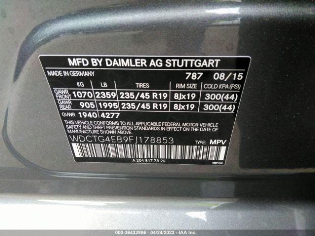 WDCTG4EB9FJ178853 Mercedes-Benz Gla-class Gla 250