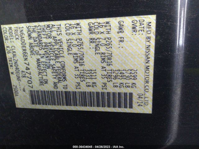 1N6AD0ER6EN747707 Nissan Frontier Sv