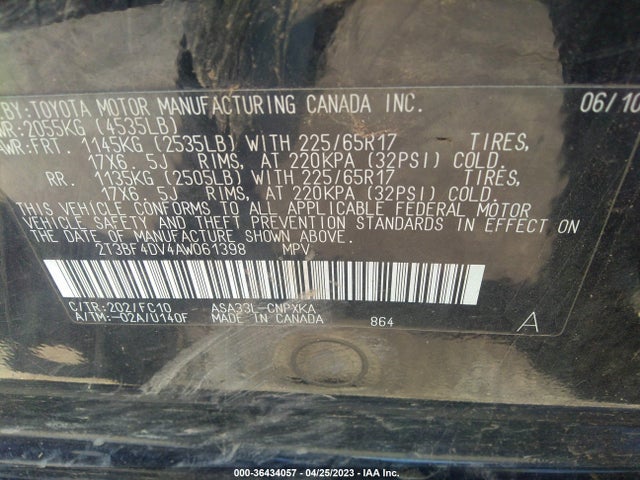 2010 TOYOTA RAV4 VIN: 2T3BF4DV4AW061398
