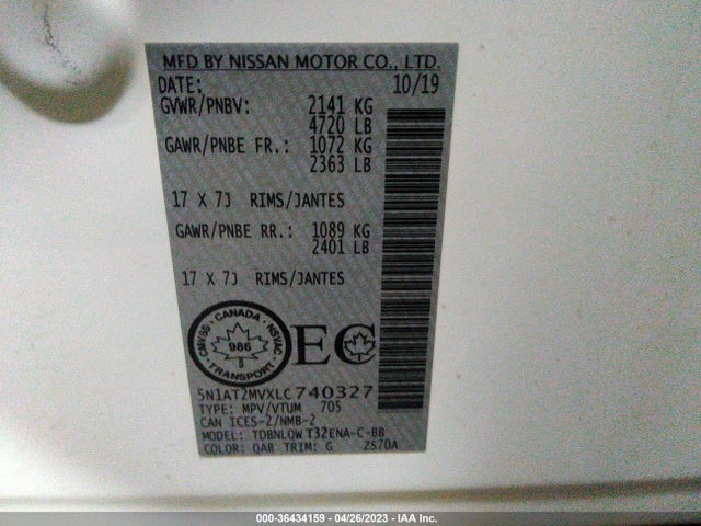 Nissan ROGUE S/SV/SL 2020 5N1AT2MVXLC740327 Image 10