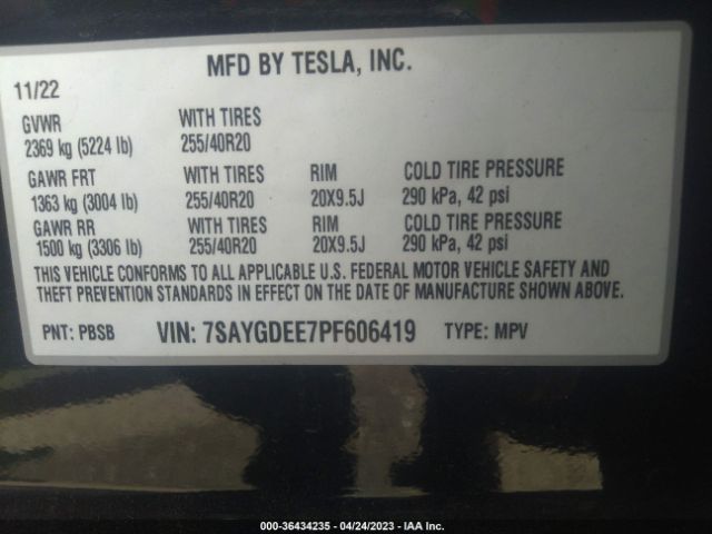 7SAYGDEE7PF606419 Tesla Model Y Long Range