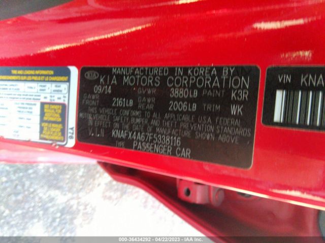 KNAFX4A67F5338116 KIA FORTE LX