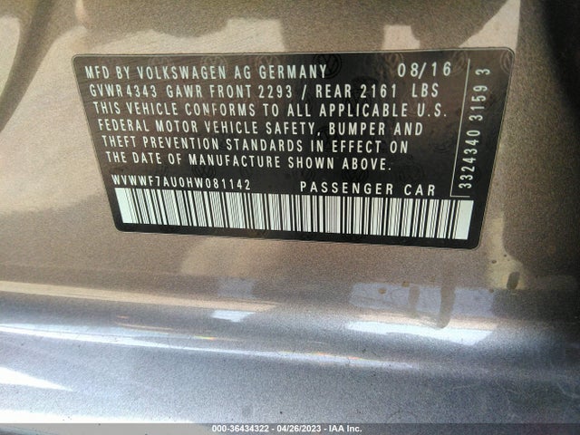 WVWWF7AU0HW081142 Volkswagen Golf R