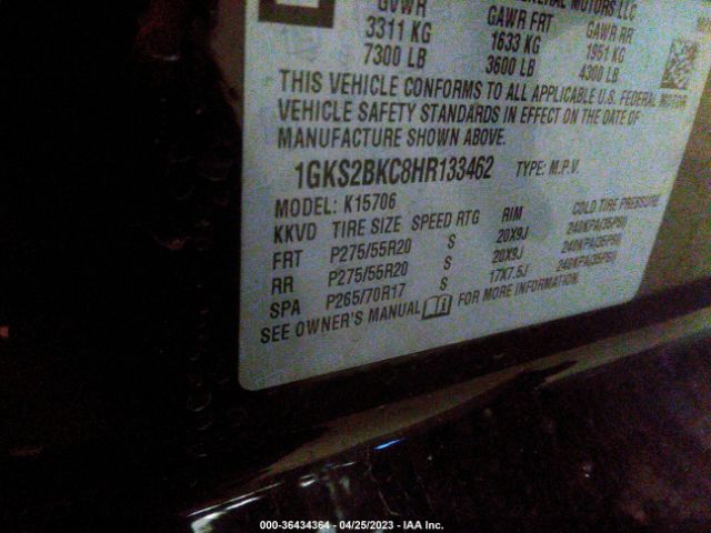 1GKS2BKC8HR133462 GMC YUKON SLT