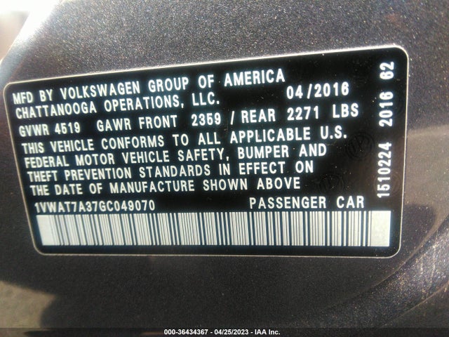 Volkswagen Passat 1.8t S 2016 1VWAT7A37GC049070 Image 10