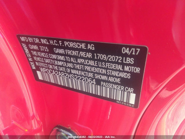 2017 Porsche Boxster, VIN: WP0CA2A82HS222064