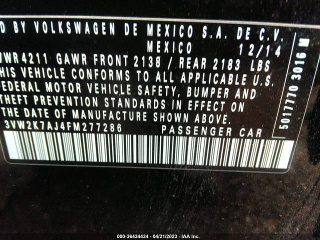 3VW2K7AJ4FM277286 Volkswagen Jetta 2.0l S