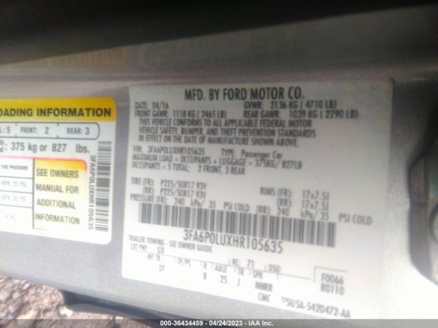 3FA6P0LUXHR105635 Ford Fusion Hybrid Se