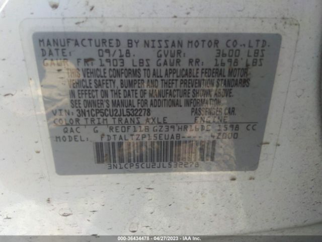 3N1CP5CU2JL532278 Nissan KICKS SR