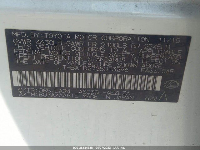 JTHBA1D27G5013296 Lexus IS 200T