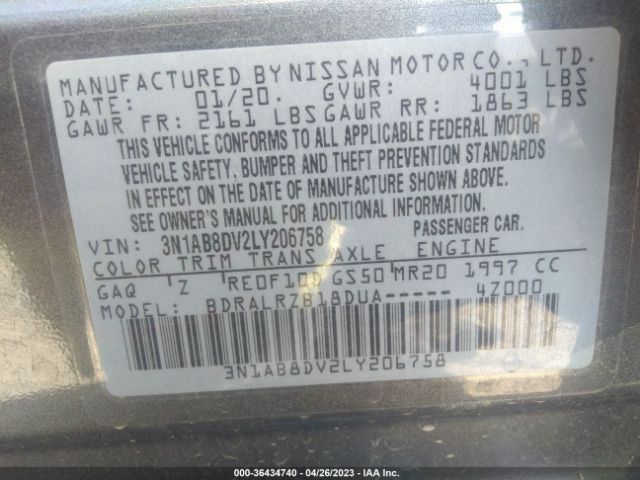 3N1AB8DV2LY206758 Nissan SENTRA SR