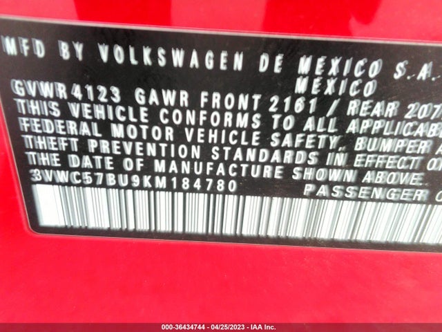 3VWC57BU9KM184780 Volkswagen Jetta S/se/r-line