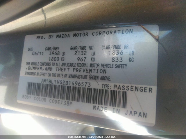 2011 MAZDA MAZDA3 I TOURING VIN: JM1BL1VG2B1496573