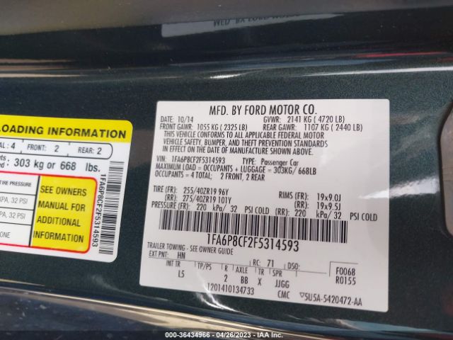 1FA6P8CF2F5314593 Ford MUSTANG GT