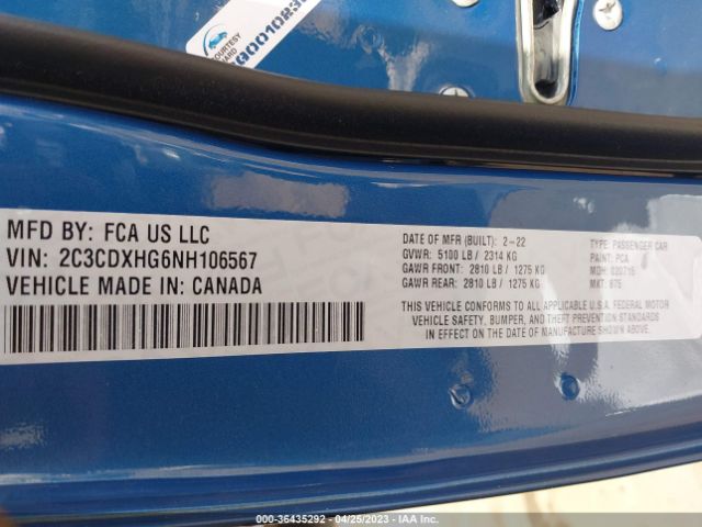 2C3CDXHG6NH106567 Dodge CHARGER GT