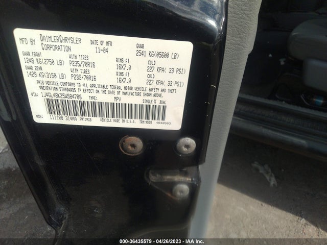 2005 JEEP LIBERTY SPORT VIN: 1J4GL48K25W584788