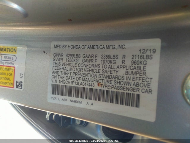 Honda Accord Sedan Lx 2020 1HGCV1F13LA047446 Image 9