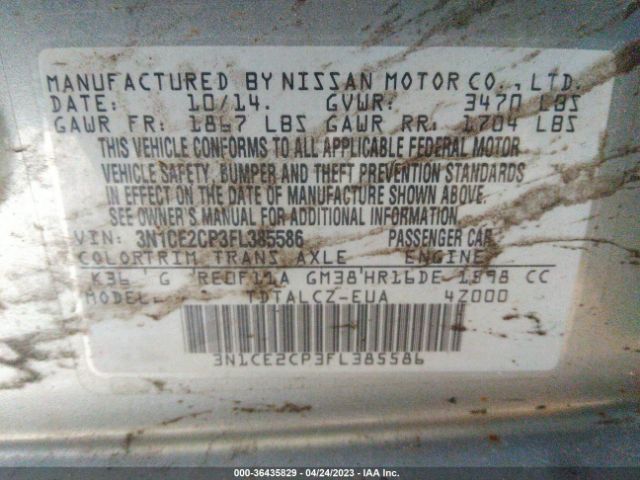 3N1CE2CP3FL385586 Nissan Versa Note S Plus