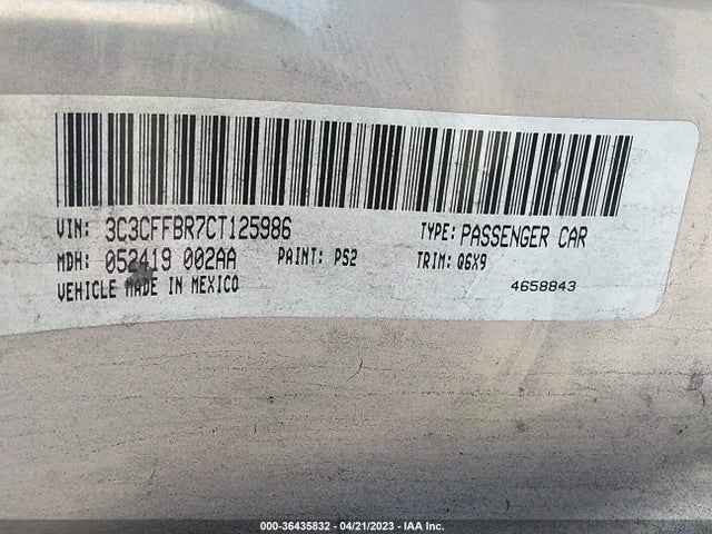 2012 FIAT 500 SPORT VIN: 3C3CFFBR7CT125986