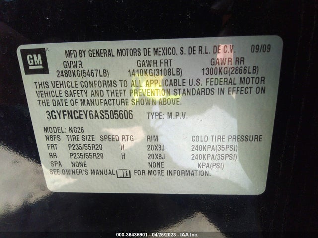 2010 CADILLAC SRX PREMIUM COLLECTION VIN: 3GYFNCEY6AS505606