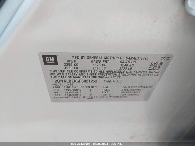 Chevrolet EQUINOX LT 2015 2GNALBEK5F6421253 Image 10