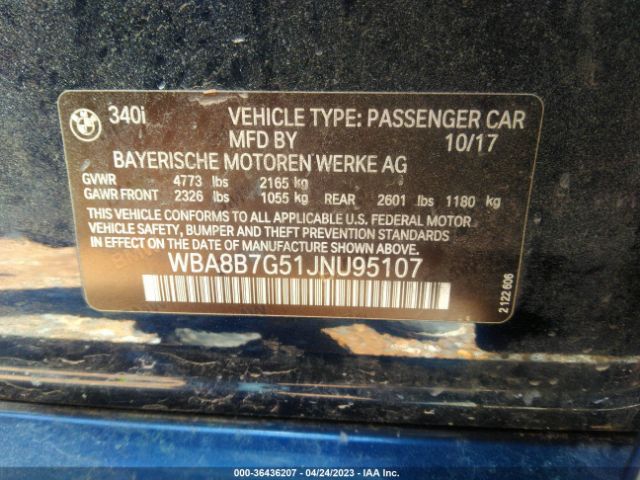 WBA8B7G51JNU95107 BMW 3 Series 340i Xdrive