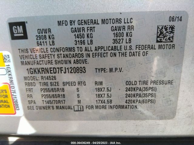 1GKKRNED7FJ120893 GMC ACADIA SLE