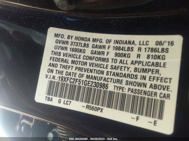 Honda Civic Sedan Lx 2016 19XFC2F51GE230986 Image 10