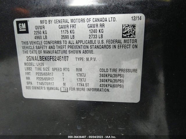 Chevrolet EQUINOX LT 2015 2GNALBEK6F6246107 Image 9
