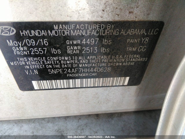 Hyundai Sonata 2.4l 2017 5NPE24AF7HH440628 Image 9