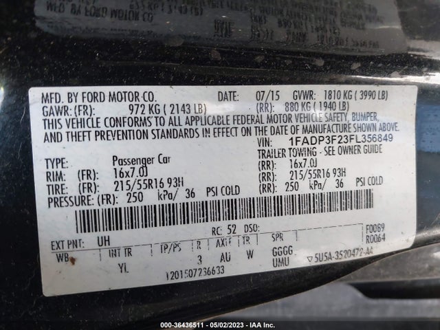 Ford FOCUS SE 2015 1FADP3F23FL356849 Image 10