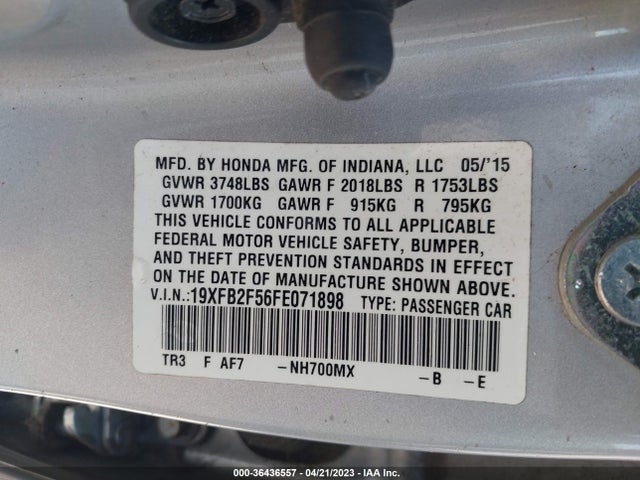 2015 HONDA CIVIC SEDAN LX VIN: 19XFB2F56FE071898