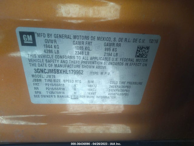Chevrolet Trax Premier 2017 3GNCJMSBXHL179962 Image 10