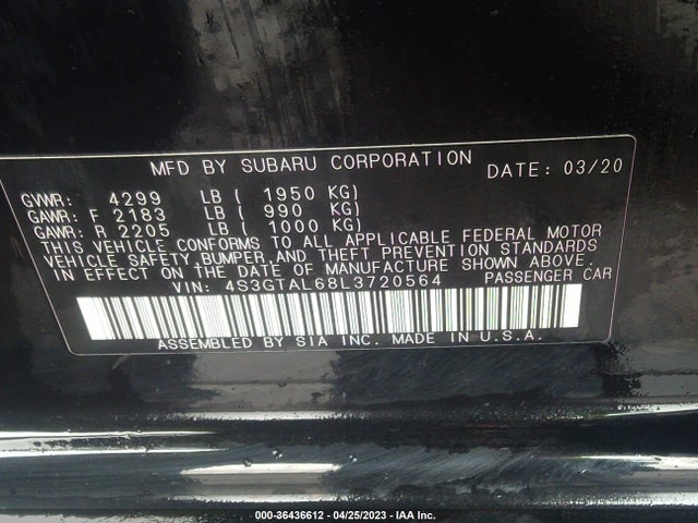 2020 SUBARU IMPREZA SPORT 5-DOOR VIN: 4S3GTAL68L3720564
