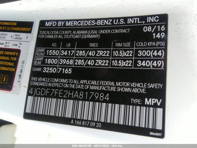 2017 Mercedes-Benz GLS-Class, VIN: 4JGDF7FE2HA817984