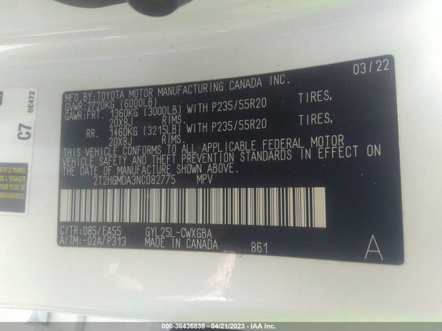 2T2HGMDA3NC082775 Lexus Rx Rx 450h