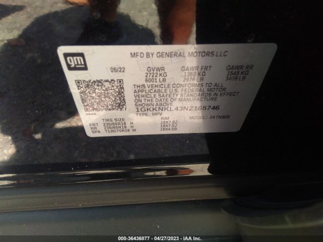 1GKKNKL43NZ165746 GMC ACADIA SLE
