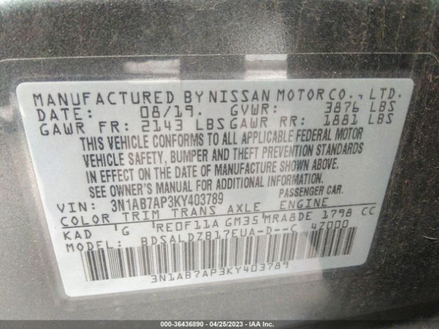 3N1AB7AP3KY403789 Nissan SENTRA SV